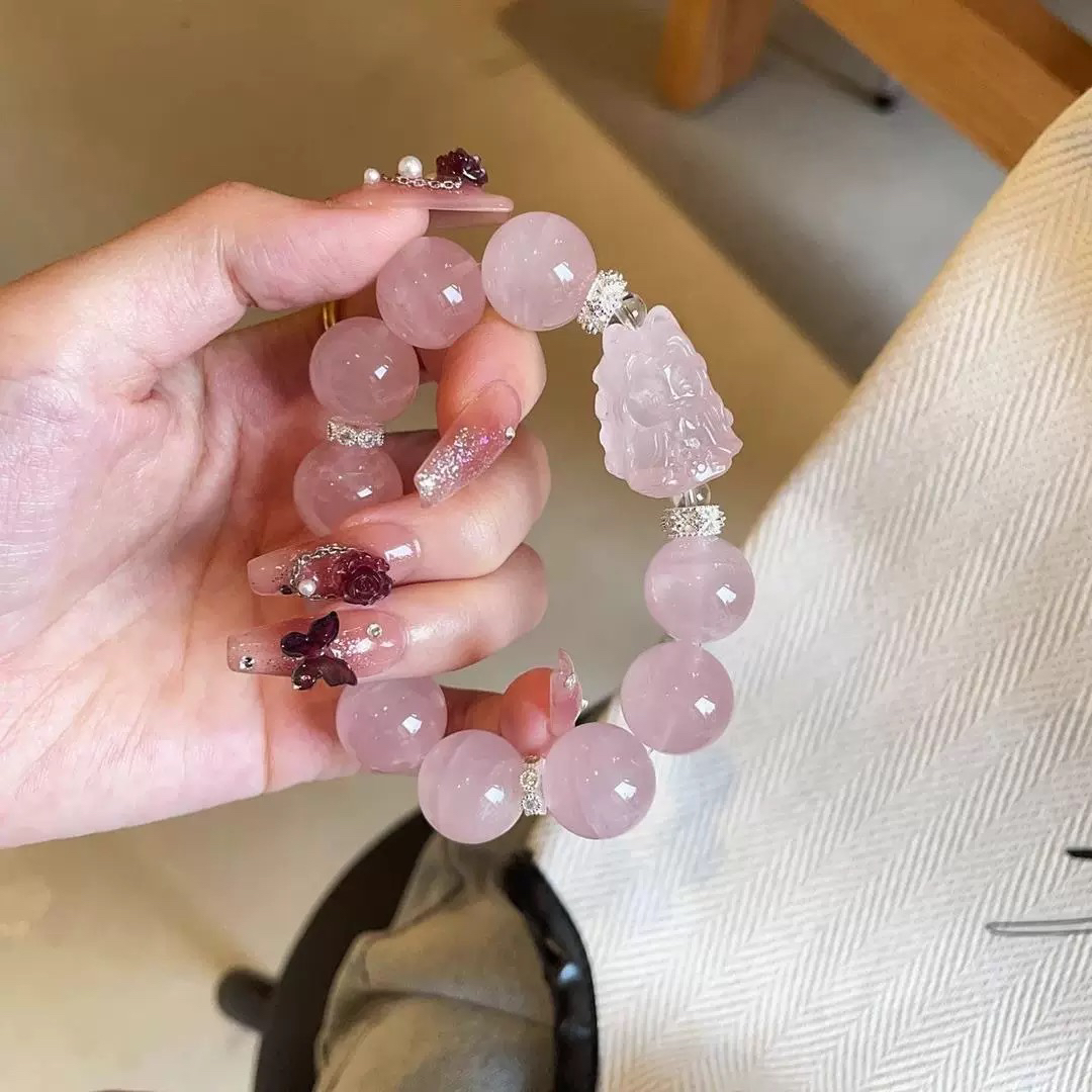 爆款粉水晶狐仙九尾牡丹花水晶多宝手串精致送朋友闺蜜礼物小众