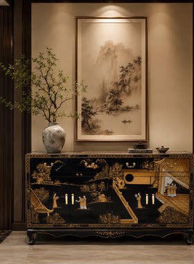 新中式金箔手绘复古餐边柜