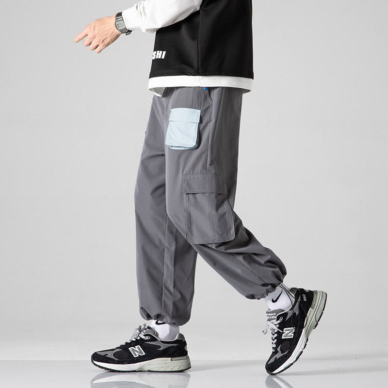 2025春季新款港风撞色口袋休闲裤大码无影墙工装裤长裤灰GK13-P45，男装工装外套，电商B277(原6028)