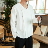 2025春季新款男装原创宽松衬衣大码侧扣唐装衬衫C01-P30模特图，男装衬衫，电商B277(原6028)