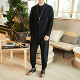 2021春季新款男装风复古棉麻套装刺绣大码两件套TZ02，男装套装，电商B277(原6028)
