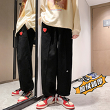 2025冬季原创港风爱心华夫格卫裤加绒加厚大码休闲裤黑GK28-1-P65，男装休闲裤，电商B277(原6028)