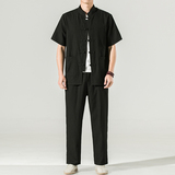 夏季新款男装套装中国风复古冰丝防皱短袖两件套白墙藏青A13-P75，男装套装，电商B277(原6028)