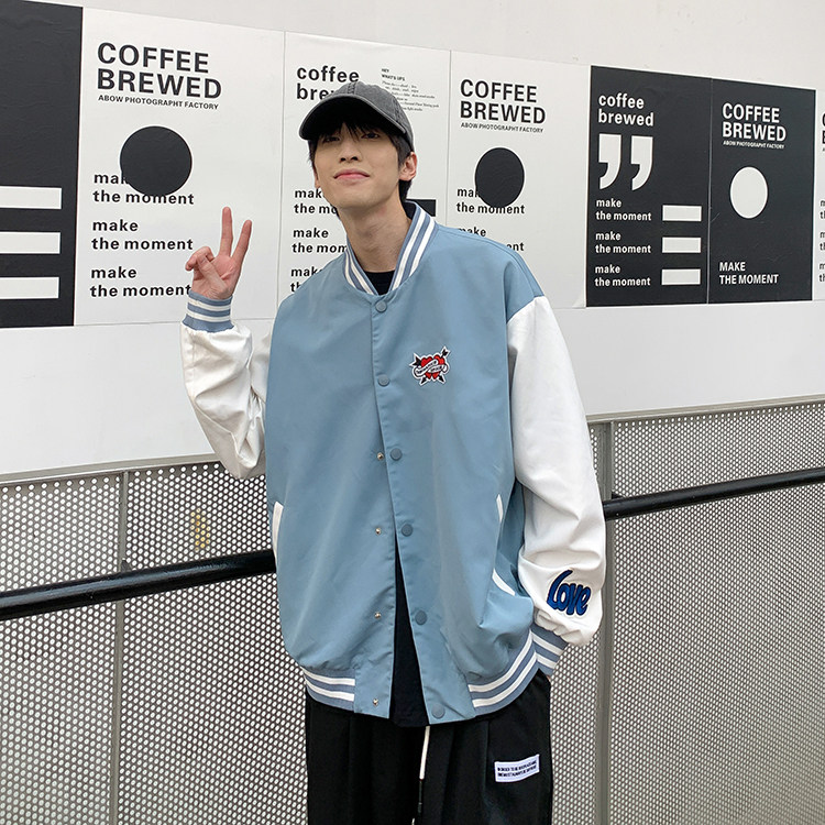 2026秋季新款港风原创棒球服夹克刺绣撞色上衣外套红色GJ08-P70,男装夹克,电商B277(原6028)