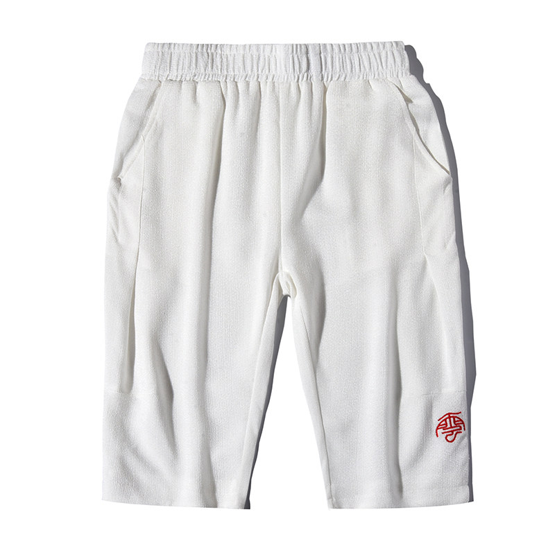 2021夏季新款男装中国风宽松七分裤休闲裤刺绣小脚裤白底K50-P45,男装休闲裤,电商B277(原6028)