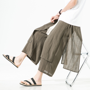 2025夏季风新款两片式休闲宽松裤九分裤棕色K129-P70