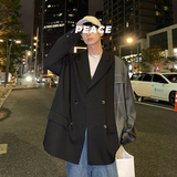 2026秋季新款小西服拼接不对称宽松韩版休闲西服外套黑GX10-P135，男装西服，电商B277(原6028)