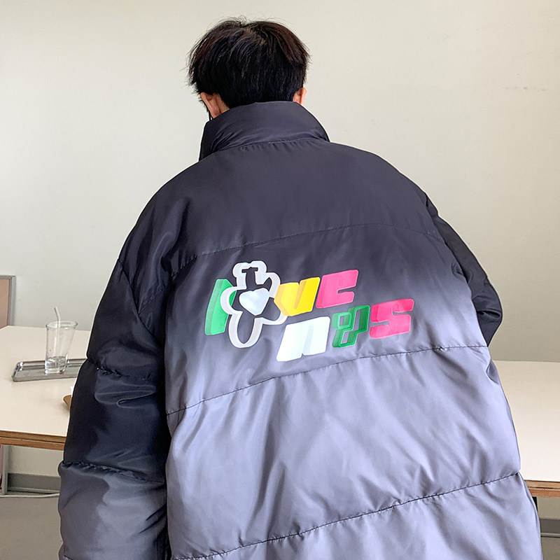 2026冬季新款港风原创渐变印花立领休闲羽绒服外套黑 GM15-P175图片
