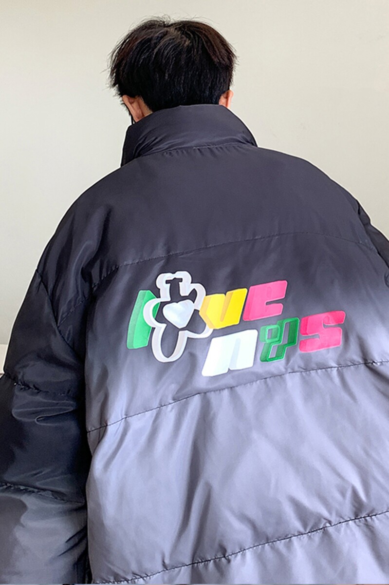 2026冬季新款港风原创渐变印花立领休闲羽绒服外套黑GM15-P175,男装羽绒服,电商B277(原6028)