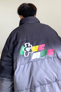 2026冬季新款港风原创渐变印花立领休闲羽绒服外套黑 GM15-P175图片