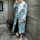 2021夏季新款风衣中国风男防晒服仙鹤印花长款连帽披风F09-P85，男装风衣，电商B277(原6028)