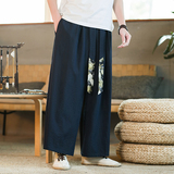 2025春夏新款风风长裤仙鹤拼接飘带休闲裤卫裤蓝色K115-P55，男装休闲裤，电商B277(原6028)