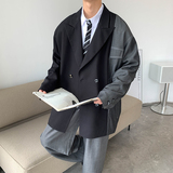2026秋季新款西服拼接不对称宽松韩版休闲西服外套黑GX10-P135，男装西服，电商B277(原6028)