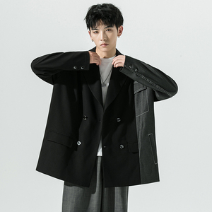 2026秋季新款日系西服拼接不对称宽松休闲西服外套黑 GX10-P135图片