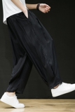 2025春夏新款风长裤大码低档桃花皱休闲裤卫裤黑色K123-P55，男装休闲裤，电商B277(原6028)