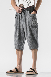 夏季新款男装中国风宽松短裤休闲裤刺绣中裤无影墙灰色 DK18-P45图片