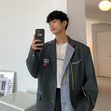 2026秋季新款原创西服拼接结构造型韩版休闲西服外套灰GX03-P145，男装西服，电商B277(原6028)