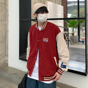 2026秋季新款港风原创棒球服夹克刺绣撞色上衣外套红色 GJ08-P70图片