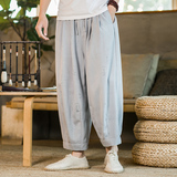2021春季新款男装中国风宽松休闲裤棉麻透气直筒阔腿裤米K93-P55，男装休闲裤，电商B277(原6028)