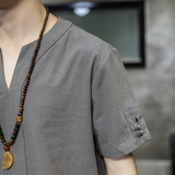 中国风男棉麻套装盘扣大码两件套藏青短袖+短裤A06-P85可分开销售，男装套装，电商B277(原6028)