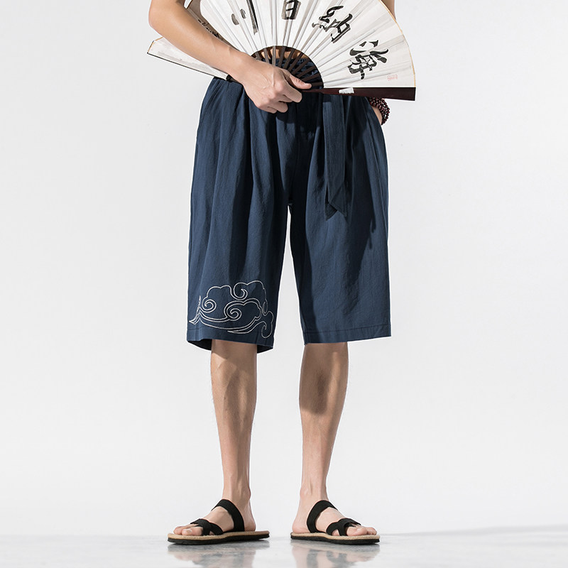 夏季新款男装中国风宽松短裤休闲裤刺绣中裤无影墙藏青DK20-P40,男装休闲裤,电商B277(原6028)