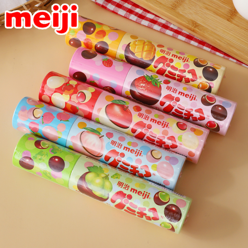 meiji明治橡皮糖巧克力草莓青提味夹心牛奶巧克力豆儿童糖果零食