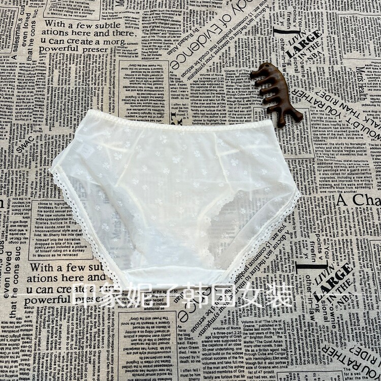 现货欧洲站2026夏季白色蕾丝花边透明网纱三角内裤女舒适透气