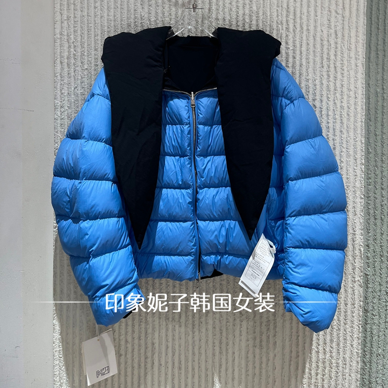 欧洲站2025冬季新款 ph23时尚拼色连帽短款保暖白鹅绒羽绒服6381