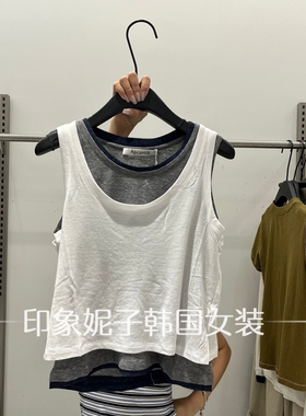欧洲站2026夏季新款假两件撞色吊带背心显瘦无袖上衣背心11179