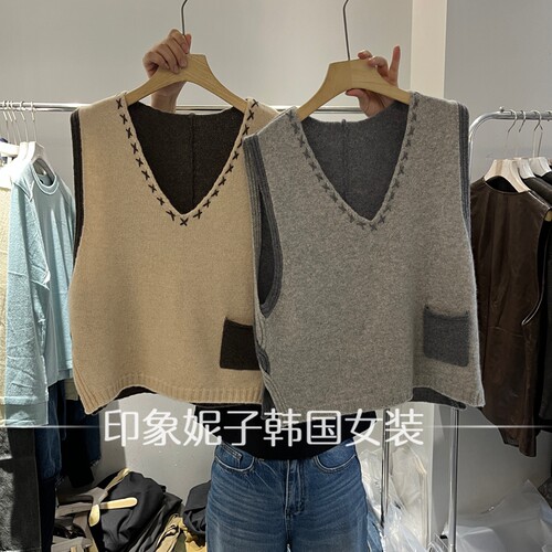 欧洲站V领针织马甲女显瘦百搭