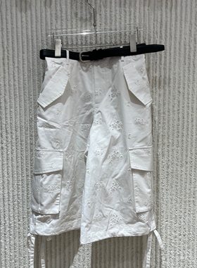现货欧洲站白色刺绣阔腿裤女2026夏季新款五分裤休闲裤005