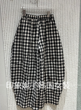 现货欧洲站2026夏季新款格纹阔腿裤女自然腰宽松百搭显瘦休闲2434