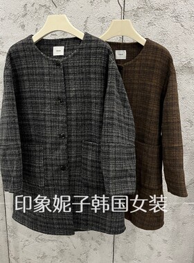 韩国进口2026冬季格子短外套