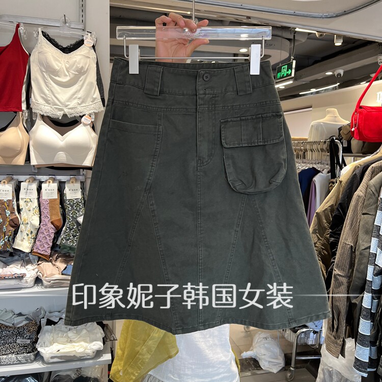 欧洲站2026秋季工装风多口袋半身裙女高腰A字中长款设计感裙子