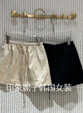 欧洲站2026春季新款波点净版松紧腰抽绳重工钉珠短款半身裙61065
