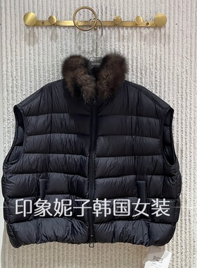 欧洲站秋冬毛领短款黑色女马甲