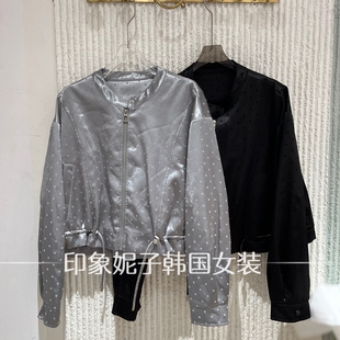 欧洲站2026秋季新款圆点女拉链夹克显瘦小个子休闲外套13595