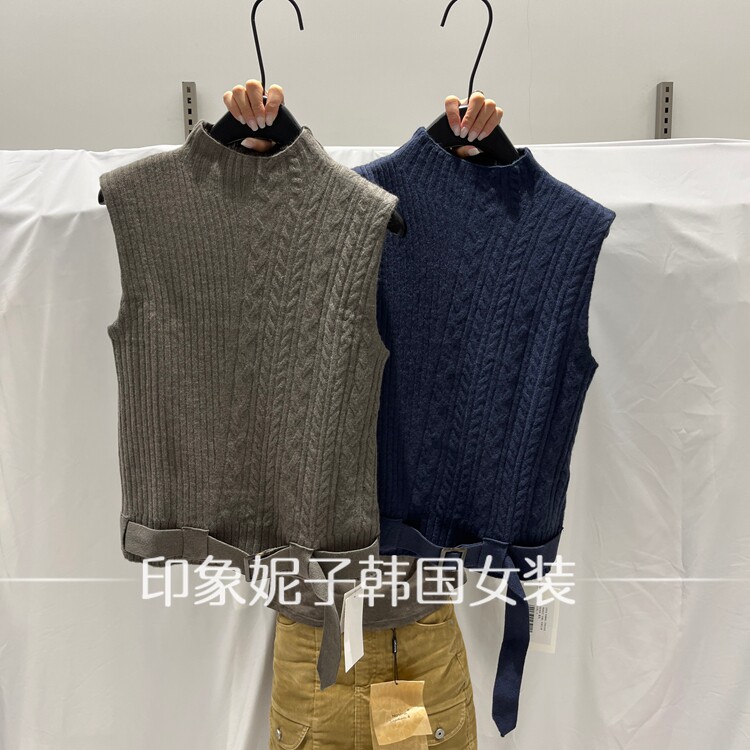 欧洲站2026秋季新款高领无袖绞花针织马甲女百搭显瘦背心坎肩