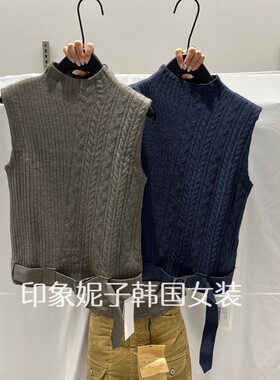 秋新高领绞花针织马甲女显瘦百搭