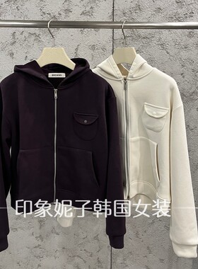 韩国进口秋冬连帽拉链女卫衣