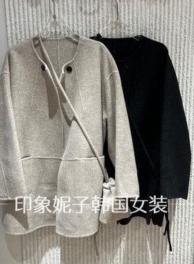 欧洲站秋季中长毛呢单排扣外套女