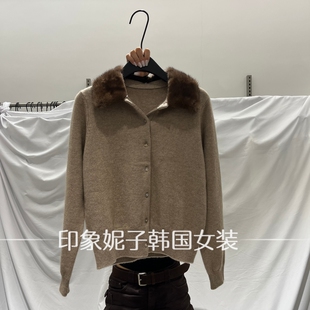 欧洲站 2026 秋新款毛领针织开衫女单排扣软糯气质短款毛衣外套
