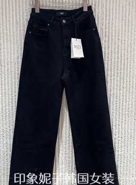 欧洲站2025冬季新款 ph23简约直筒高腰显瘦刺绣加绒牛仔裤80955