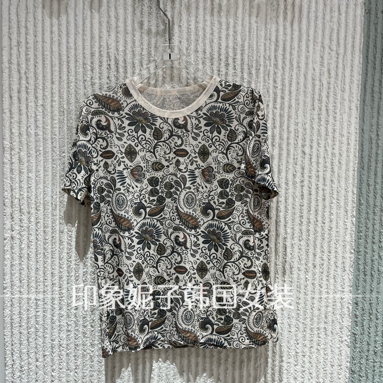 欧洲站2026夏季新款休闲风宽松圆领个性印花短袖T恤女时尚266228
