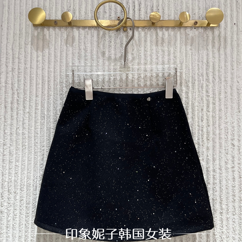 欧洲站2025冬季新款时尚高腰显瘦百搭亮片A字半身裙短裙女潮06915