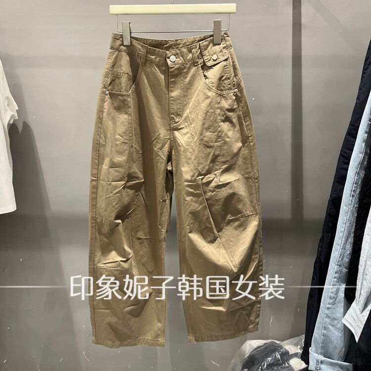 现货韩国进口2026夏季工装多口袋直筒裤宽松卡其色女装休闲裤