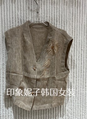 欧洲站夏季V领刺绣显瘦女马甲