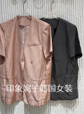 夏季短袖双排扣多口袋女西装