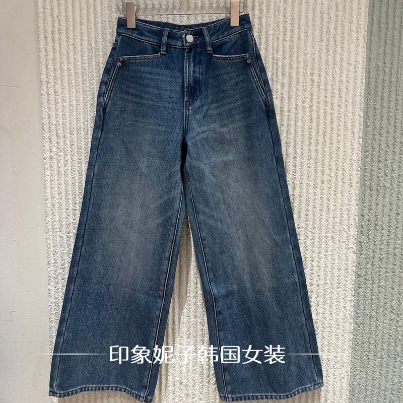 欧洲站2025冬季新款时尚高腰显瘦直筒加绒牛仔裤女宽松阔腿裤6876