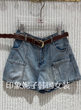 现货欧洲站2026夏季新款高腰牛仔短裤女显瘦百搭腰带工装风12836